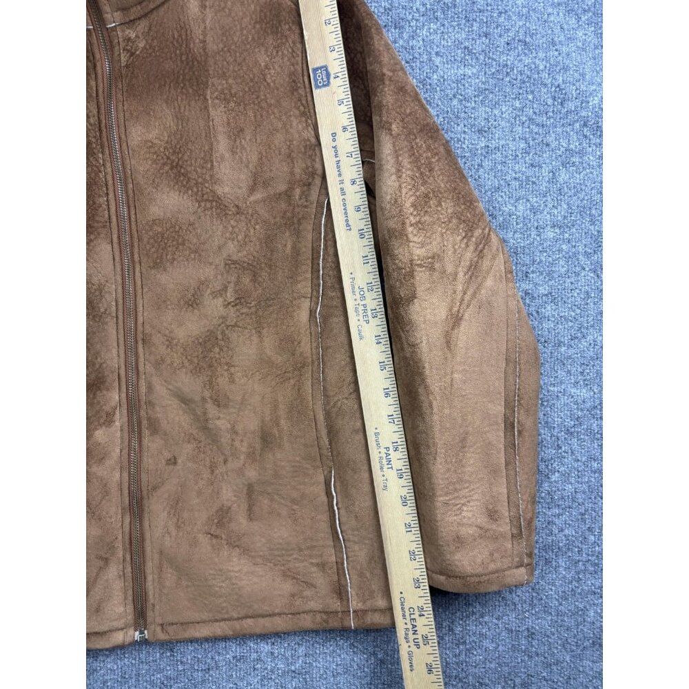 VNTG PrAna Jacket Womens Large Brown Faux Suede Sherpa Fleece Lined Zip Pockets - Picture 4 of 9
